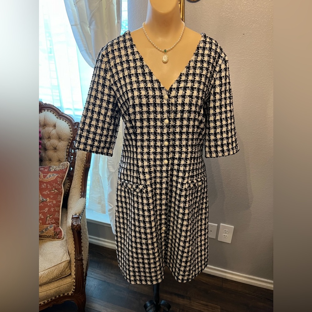 Women tweed V-Neck A Line dress